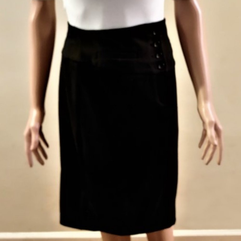 Vintage Grace Elements Black Pencil Skirt w/Front Side Zip & Button Size 4 NWT